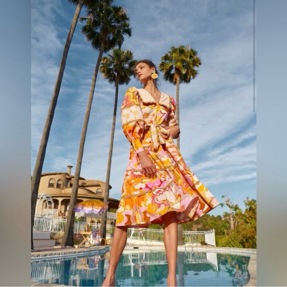 CeliaB Multicolor Swirl Midi Dress in Yellow & Pink